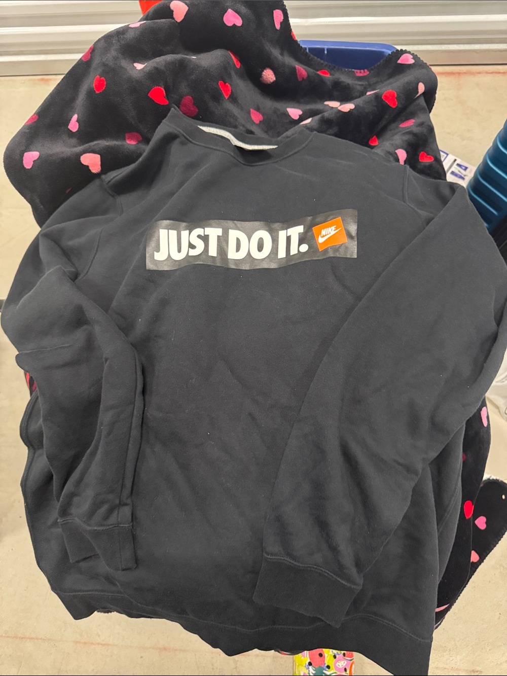 Nike Black Crewneck Sweatshirt with White 'JUST DO IT.' and Orange Logo